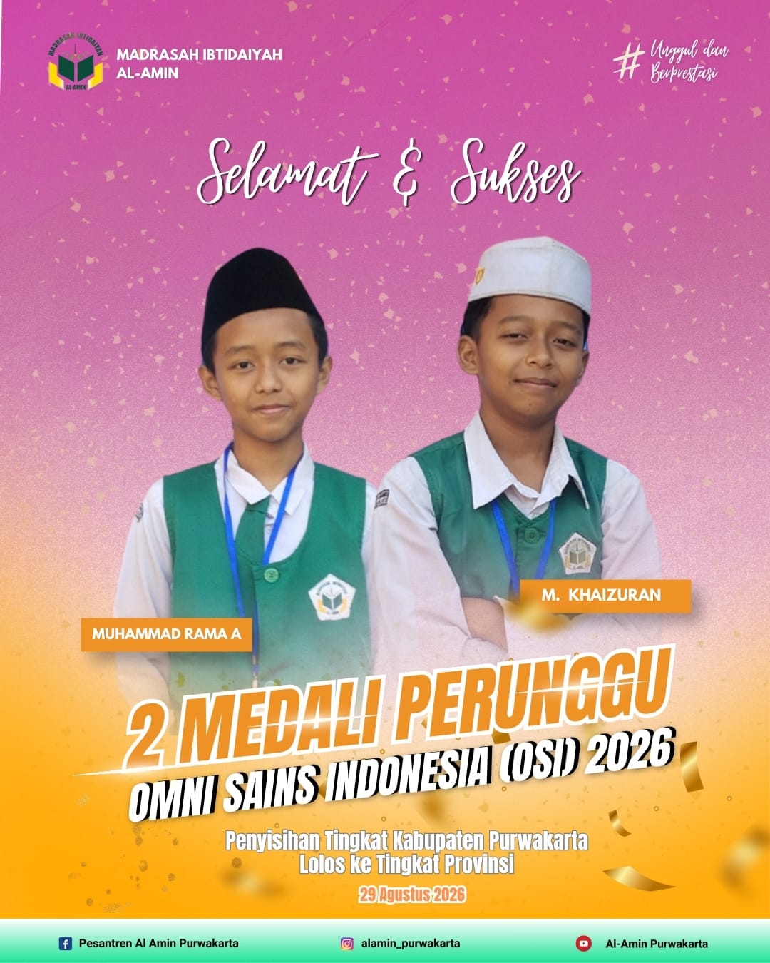 Dua Medali Perunggu, Murid MI Al-Amin Siap Melaju ke Tingkat Provinsi