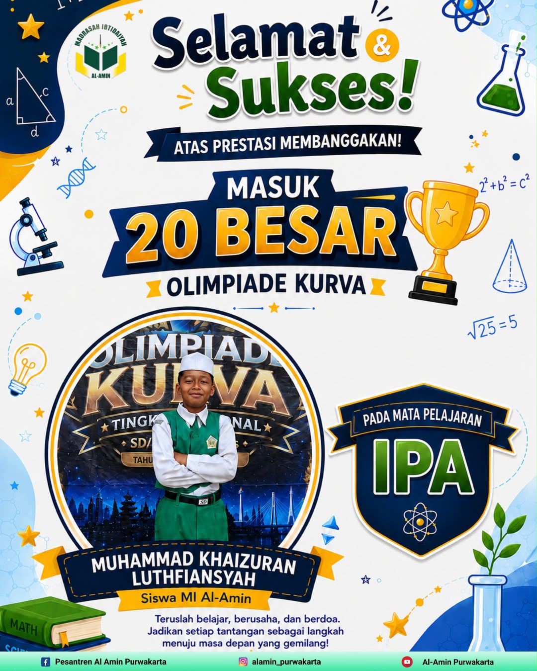 Membanggakan! Tiga Murid MI Al-Amin Tembus 20 Besar Olimpiade Kurva Tingkat Nasional 2026